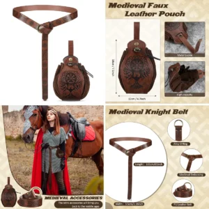 Cinturón Vikingo con Bolsa: Estilo Gótico y Renacentista