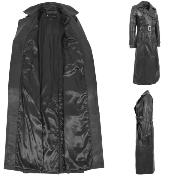 Abrigo Largo Cuero Negro Mujer: Estilo Gótico Impecable
