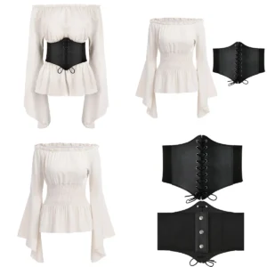 Blusa Renacentista Gótica: Elegancia Oscura con Hombros Descubiertos