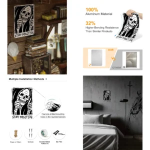 Letrero Esqueleto Gótico: ¡Actitud Positiva Extrema!