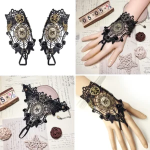 Pulsera Gótica Encaje Negro con Anillo: Tu Accesorio Vampírico