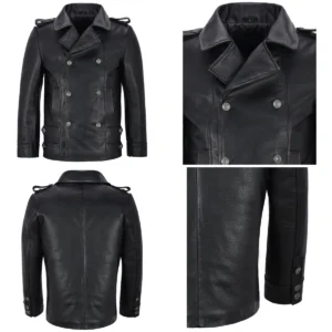 Abrigo Cuero Negro WW2 Punk: Estilo Auténtico