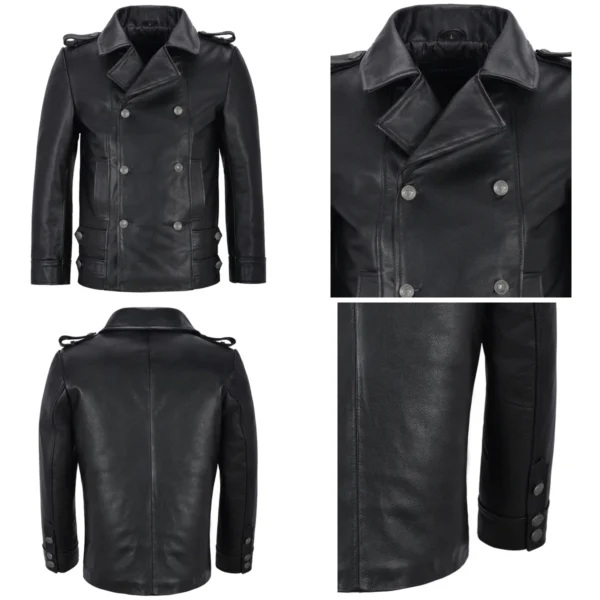 Abrigo Cuero Negro WW2 Punk: Estilo Auténtico