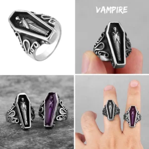 Anillo Ataúd Vampiro: Estilo Gótico y Rock para Hombres
