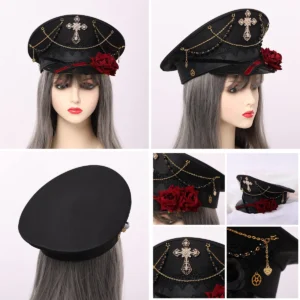 Gorra Capitán Steampunk Militar con Flor: ¡Tu Toque Gótico Definitivo!