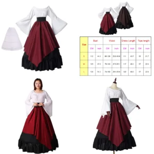 Vestido Renacentista BPURB: Elegancia Negra y Roja para Tu Evento