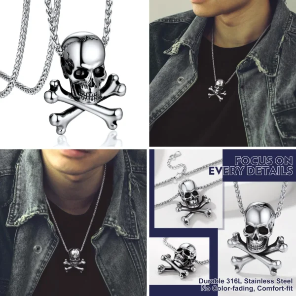 Colgante Calavera Pirata Gótico - Acero Inoxidable