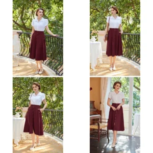 Falda Midi Vintage Belle Poque: Elegancia Oscura con Bolsillos