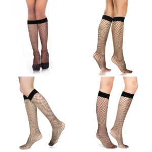 Medias Kawaii Lolita: Malla Negra/Blanca con Encaje