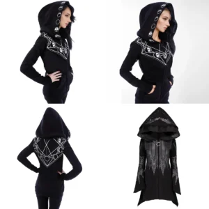 Sudadera Gótica Larga con Capucha: Calidez Invierno Punk