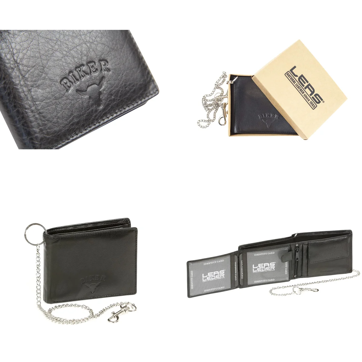 Cartera Biker Cuero Genuino con Cadena Cromada