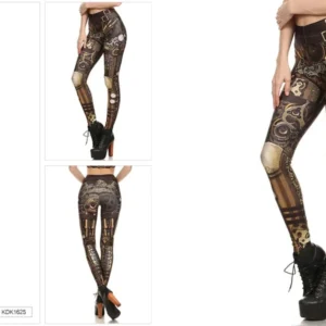 Leggings Steampunk Engranaje Mecánico: Estilo Gótico y Punk
