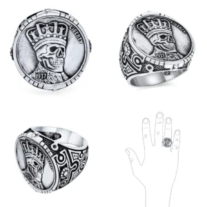 Anillo Águila Punk: Plata Oxidada con Corona y Calavera