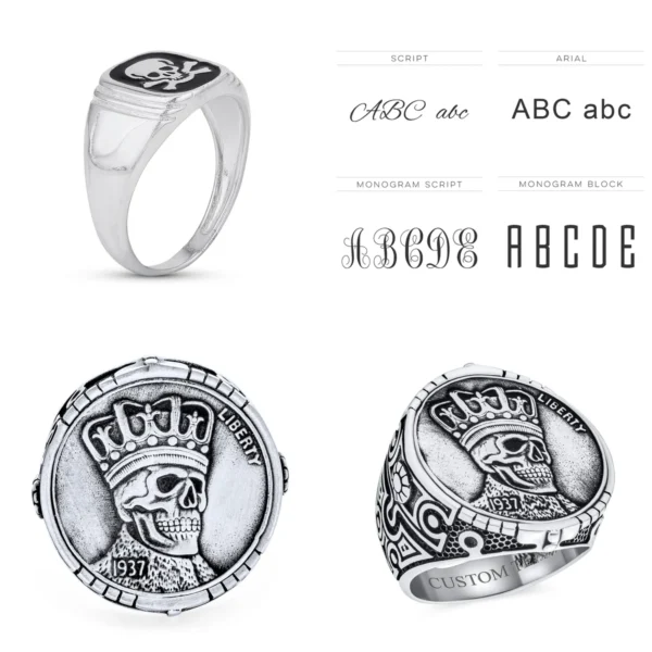 Anillo Calavera Negra Corona Plata 925 Punk Rock