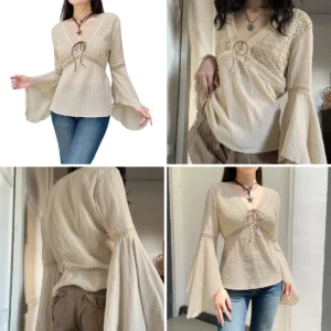 Blusa Gótica Renacentista: Estilo Vintage con Escote V