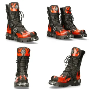 Botas New Rock 591: Llama Metalizada Punk Gótico