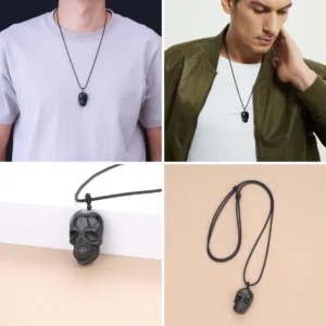 Colgante Calavera Obsidiana Negra: Tu Declaración Gótica Definitiva