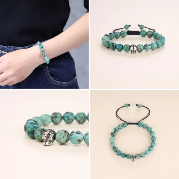 Pulsera Calavera Piedra Natural: Estilo Gótico y Rock