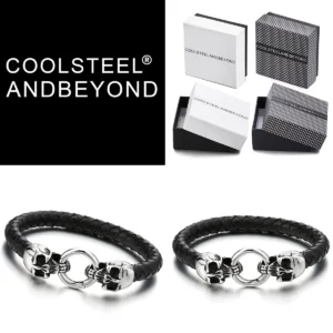 Pulsera Cuero Calavera Negra: Estilo Rockero Auténtico