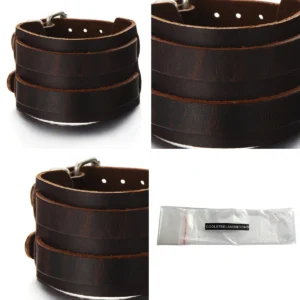 Pulsera Cuero Negra Hebillas Rocker - Estilo Auténtico