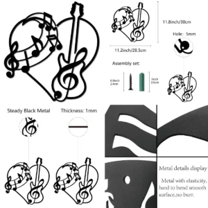 Arte Mural Guitarra Corazón Metálico: ¡Dale Ritmo a Tu Espacio!