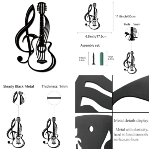 Arte Mural Metálico Guitarra Negra: ¡Tu Declaración Rock!