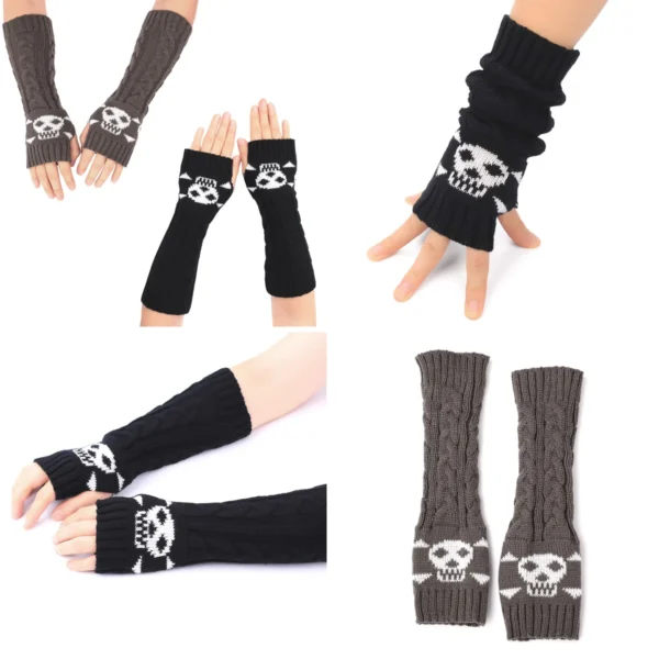 Guantes Calentadores Goth Punk Calavera Sin Dedos