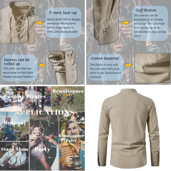 Camisa Renacentista con Cordones: Estilo Gótico y Pirata