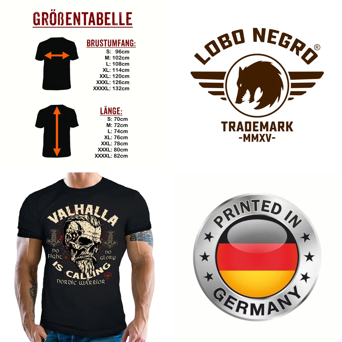 Camiseta Vikinga Walhalla: Estilo Auténtico LOBO NEGRO