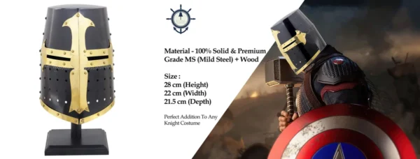 Casco Templario Acero Negro: ¡Coleccionismo o Fiesta!