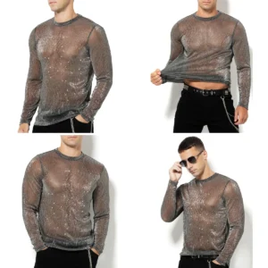 Camiseta Brillante Lentejuelas Hombre: ¡Impacto Nocturno Garantizado!