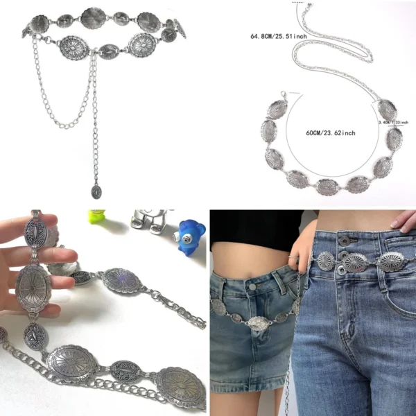 Cinturón Cadena Concho Ovalado: Toque Western & Retro