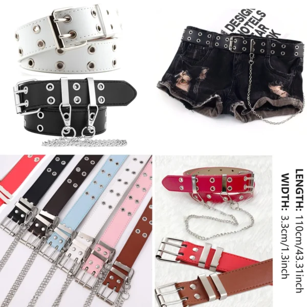 Cinturón Punk Doble Ojal con Cadena: Estilo Y2K