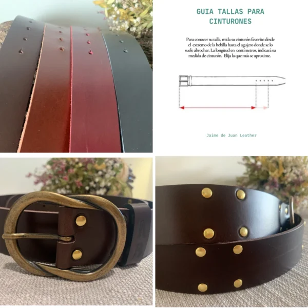 Cinturón Cuero Burdeos Tachuelas Personalizado