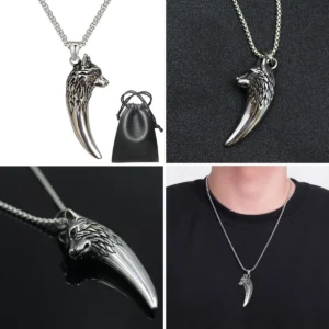 Collar Lobo Celta: Amuleto Vikingo Acero Inox.