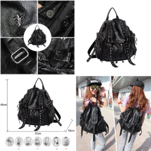 Mochila Punk Negra con Remaches: Estilo y Capacidad