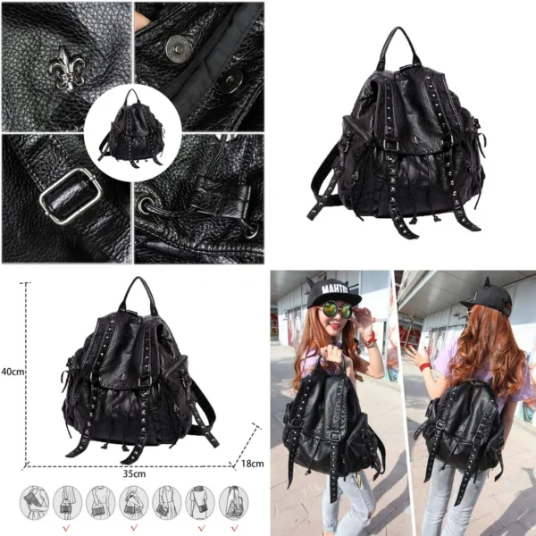 Mochila Punk Negra con Remaches: Estilo y Capacidad
