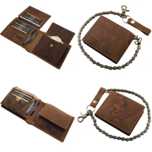 Cartera Cuero Búfalo Vertical Calavera | Estilo y Seguridad RFID