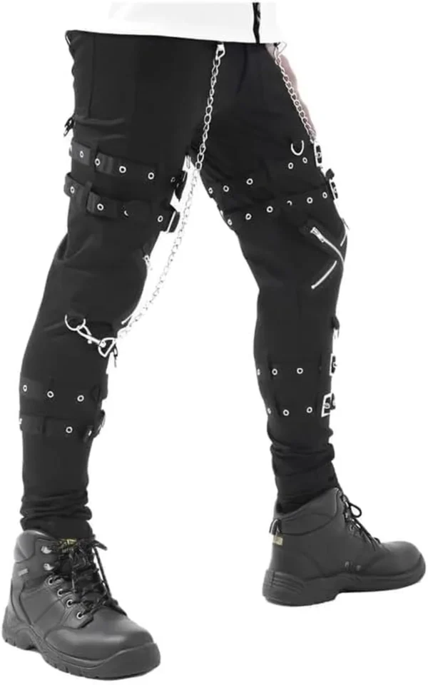 Pantalones Punk Darkwear: Estilo Agresivo con Hebillas y Cadenas