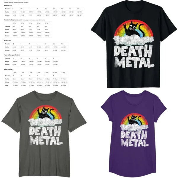 Camiseta Death Metal Gato Arcoíris: ¡Estilo Rebelde y Divertido!