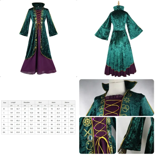 Vestido Bruja Terciopelo Verde - Talla Grande para Noches Mágicas