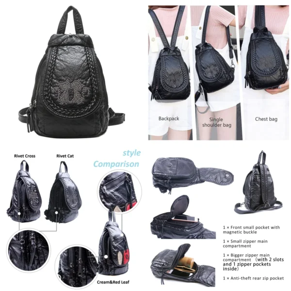 Mochila Cuero PU Elegante: Estilo y Capacidad Oculta