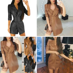 Vestido Club Nocturno Cuello Vuelto Negro Cuero