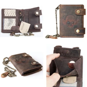 Cartera de Piel Salvaje con Calavera y Cadena - FLW