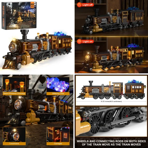 Tren Steampunk Iluminado: Construcción Épica para Mentes Creativas