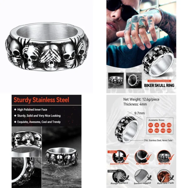 Anillo Calavera Acero Inoxidable: Estilo Punk Gótico