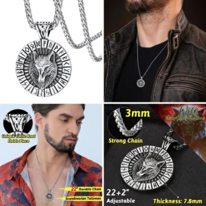 Collar Lobo Vikingo Runas: Poder Nórdico Auténtico