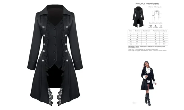 Abrigo Gótico Steampunk Feynman: Estilo Victoriano con Encaje