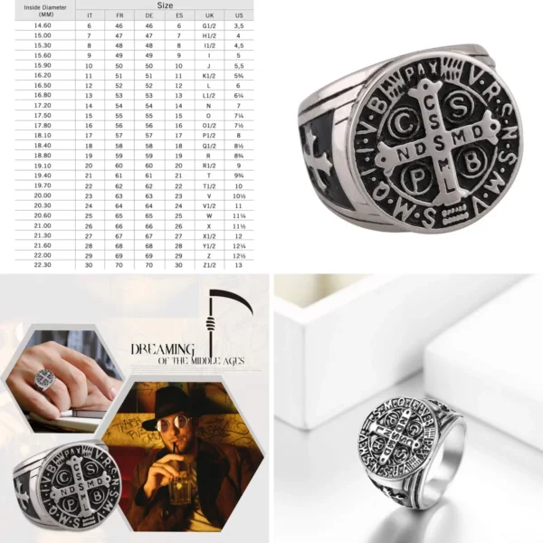 Anillo Sello Cruz Acero Dorado Vintage Hombre