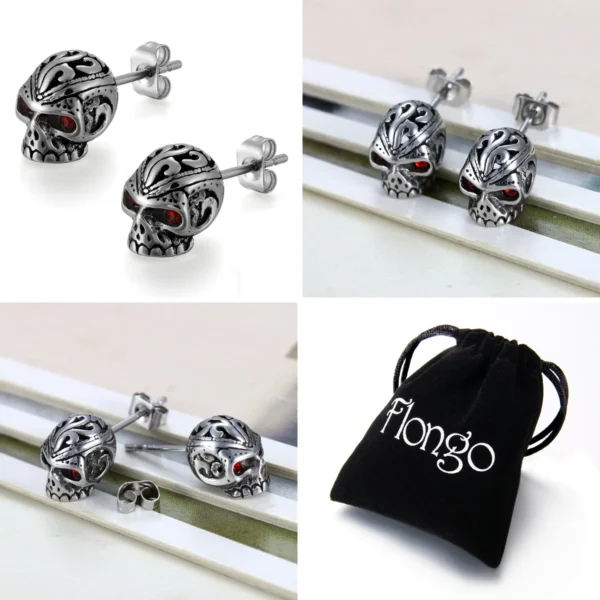Pendientes Calavera Roja - Acero Punk/Gótico